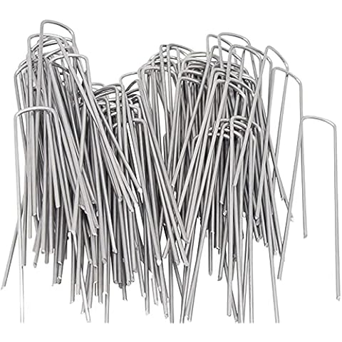 AAGUT Garden Pegs U Weed Pegs 50 Pack x 3.0mm x 6"/150mm Galvanized Landscape Ground Pegs Staples, Steel Sod Lawn U Pins Cover