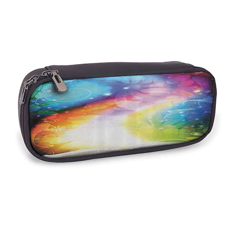 KLKLK Light Pencil case Magic Decor Psychedelic Open Book of Fairy Tales on Gradient Rainbow Color Floral Background School Supplies Multi