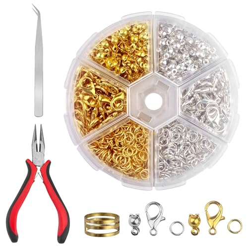 Lixiluxia 923 Piezas Cierres para Pulseras Kit, Cierre de Cadena, Mini Mosquetón, Gancho de Langosta, Enganches para Pulsera, Anillos de Salto Abiertos para DIY Collares Pulseras Fabricación de Joyas