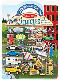 Melissa & Doug 40522 Puszyste naklejki wielokrotnego użytku - pojazdy | Książki o aktywnościach | 3+ | Prezent dla chłopca lub dziewczynki