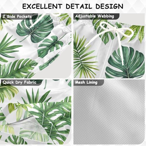 Pigsaly Boys' Swim Board Shorts Watercolor Summer Green Palm Leaves Boy's Swim Trunks Kids Swimwear 2T3