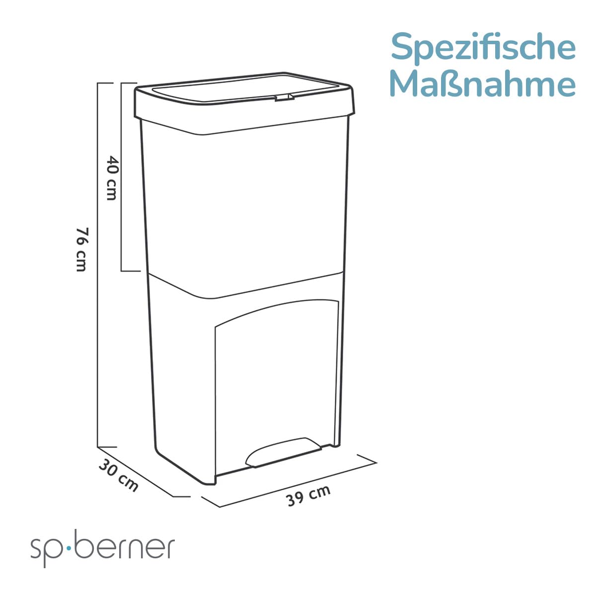 SP Berner – Recycling-Abfalleimer 70 l mit Pedal – 3 Fächer (30 l + 10 l + 30 l) – Ideal für Küche, Haushalt, Büro und Unternehmen – 100% recycelbar – Grau