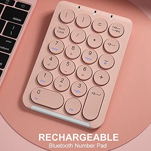 Teclado numérico inalámbrico recargable Lanko rosa con batería de larga duración 6