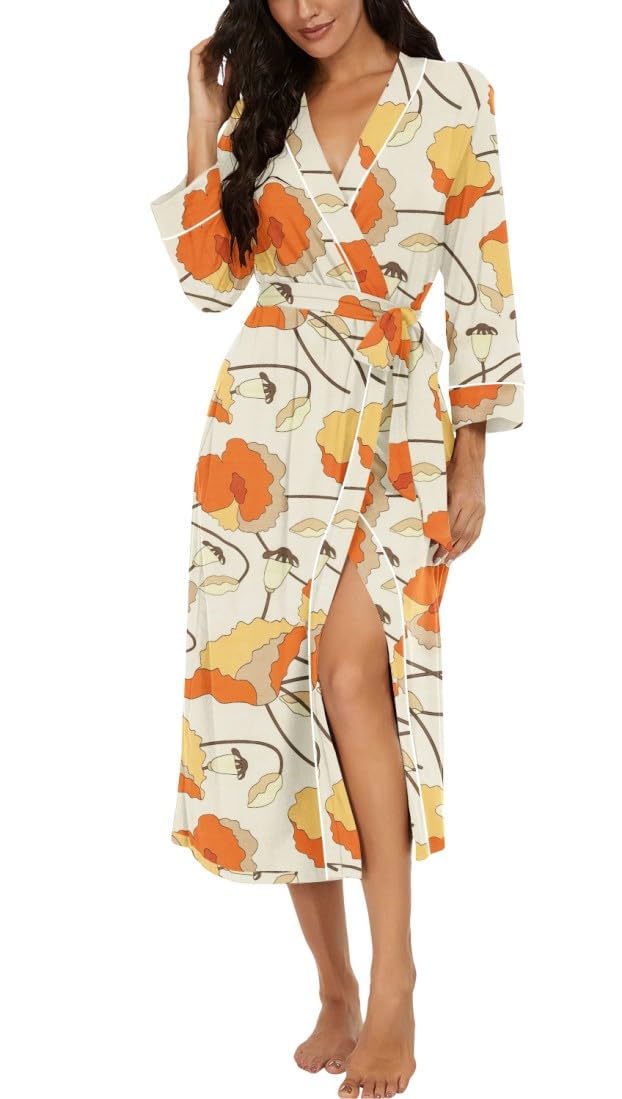 PrinStory Women Dressing Gowns Causal Kimono Robes Long Bathrobe Soft Womens 3/4 Sleeve Ladies Loungewear — view 10