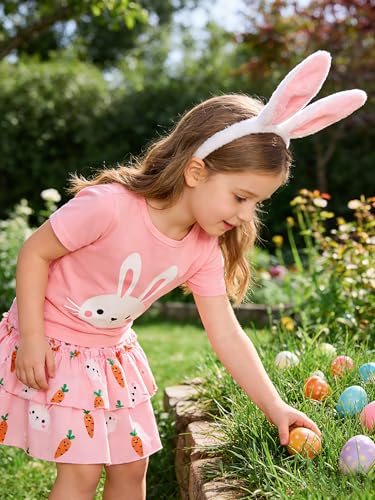 Image of Little Girls Skirt Set - 2 Piece Short Sleeve Top Shirred Tiered Skirt Outfit Girls Spring Summer Clothes 3-8 Years