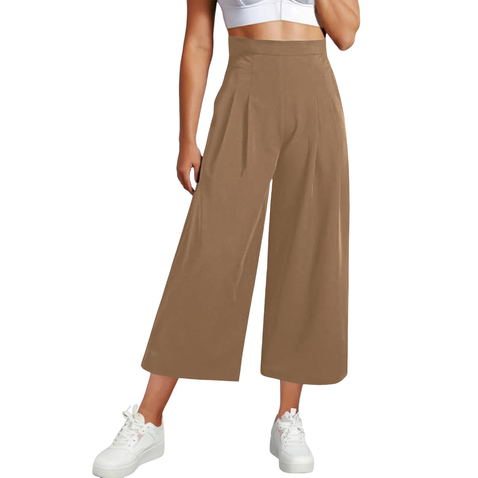 Weite Hose Damen 3/4 Sommerhose Damen Leicht Caprihose Damen Sommer Weite Bein Hosen High Waist Capri Stoffhose mit Gummizug Locker Dreiviertel Freizeithose Culotte Arbeitshose