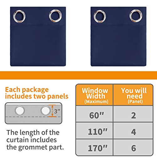 Image of YoungsTex Navy Blue 100% Blackout Curtains for Bedroom 63 Inches Long, Grommet Thermal Insulated Black Out Drapes Evergy Saving for Living Room, 2 Panels, 42 X 63 Inch