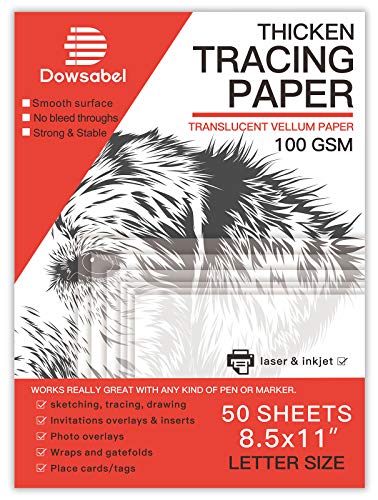 Translucent Vellum Paper, Dowsabel 50 Sheets Tracing Paper for Arts and Crafts, Pencil, Marker and Ink - Trace Images, 8.5 x 11 inches
