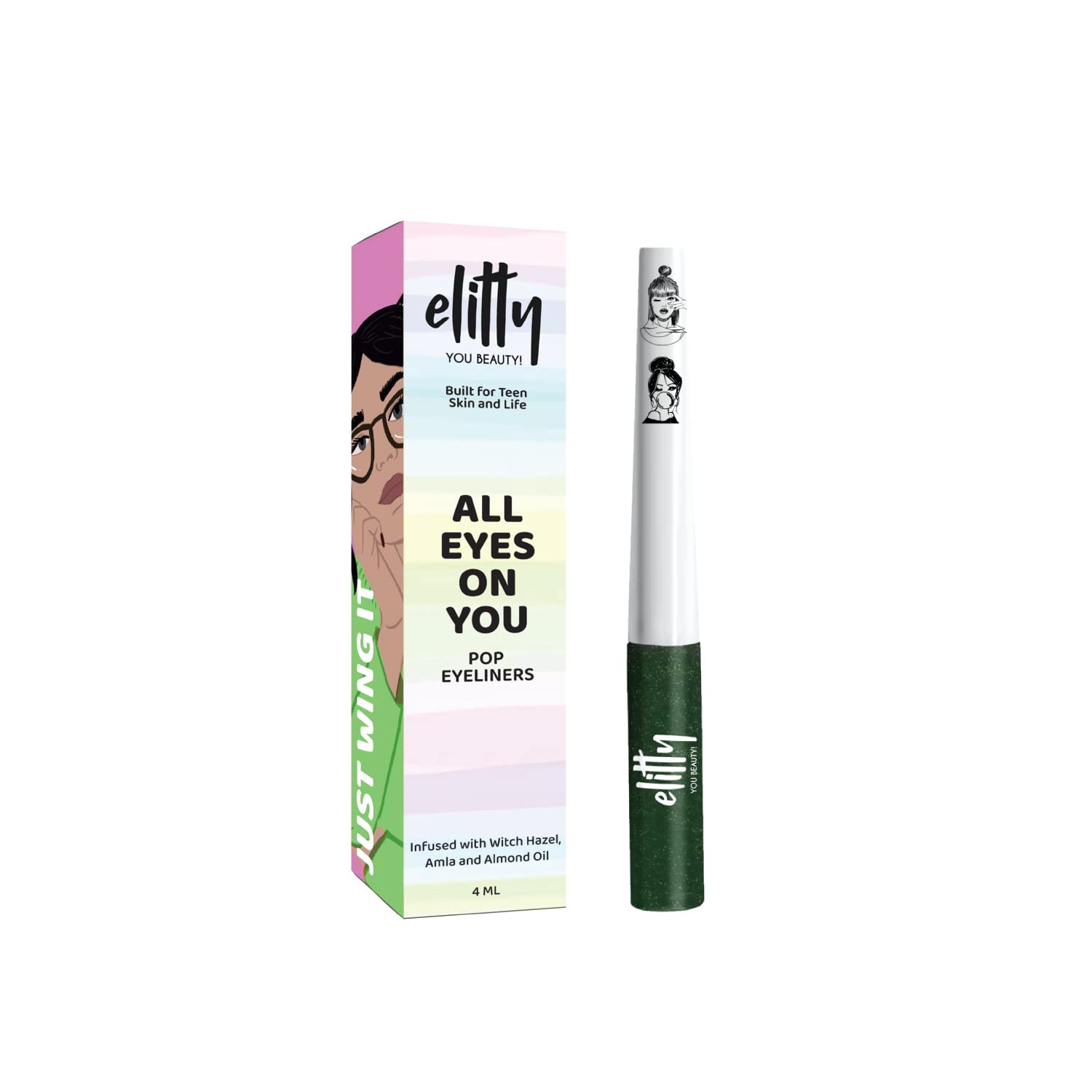 Elitty Waterproof Eyeliner- 4g Emerald Green Colour With Intense Metallic Finish|Smudge Proof,Long Lasting Liquid Liner For Eye Makeup|Quick Drying Formula With Fine Tip For Smooth,Precise Application
