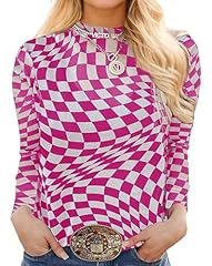Checkered-rose Pink Mesh Long Sleeve Tops