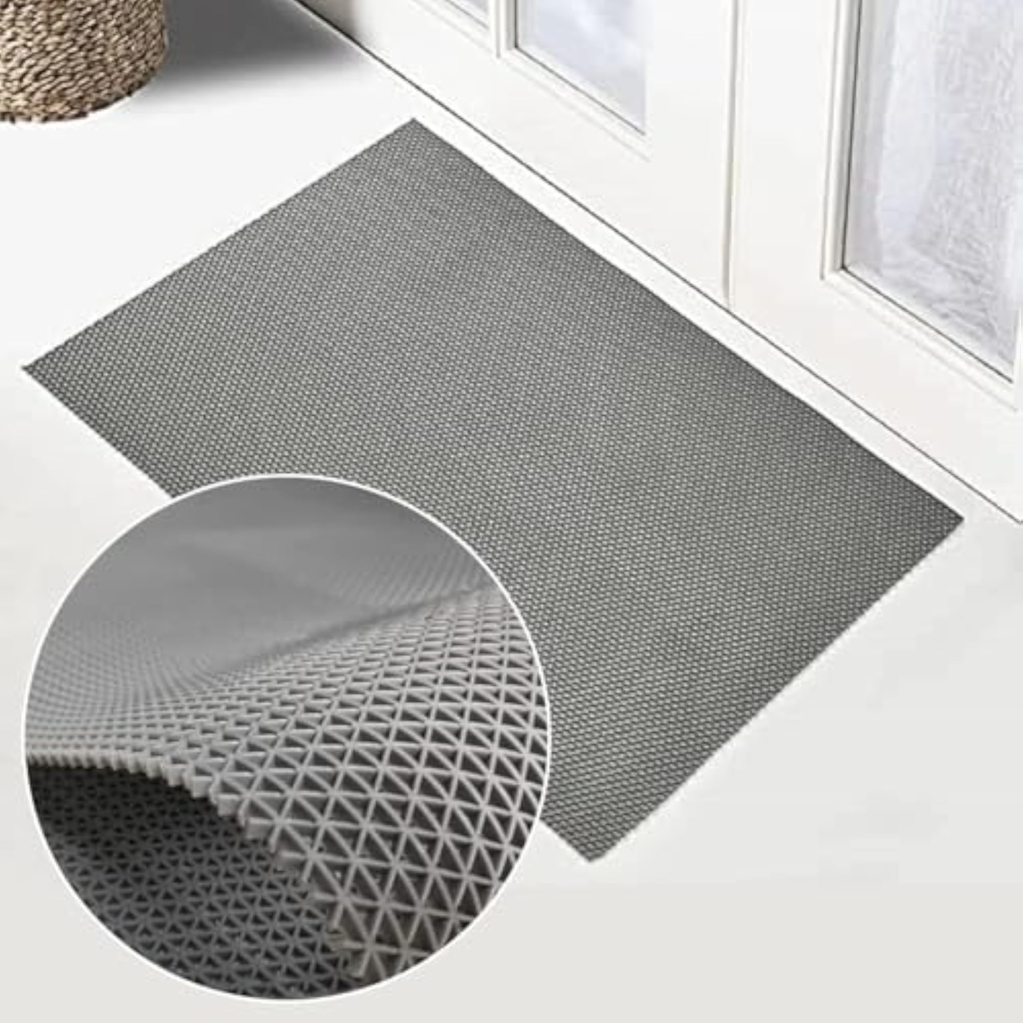 Versatile Antiskid Rubber Mat with Drainage Holes, Grey