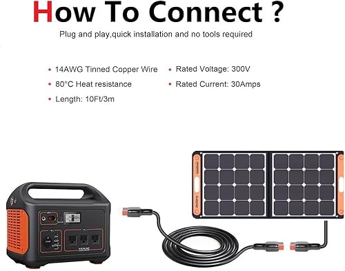 Miniatura 6 de MJPOWER Cable de extensión solar Jackery de 10 pies 14 AWG Anderson conector de enchufe de panel solar CC Cable de extensión conecta Jackery