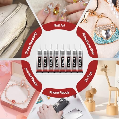 Image of 8 PCS 15ml B7000 Glue Clear with Precision Tip, Bedazzling Glue, Super Glues, Rhinestone Glue for Nail, Craft Glues, Jewelry Making, Nail Art, DIY, Makeup, Shoes
