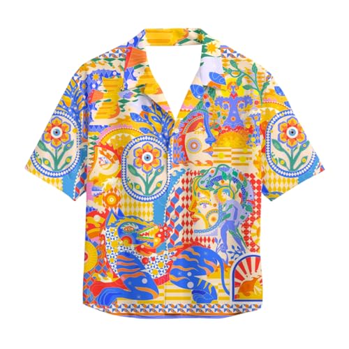 Image of Men's Floral Button-Down Shirt, Cotton Blend Stretchable, Casual Printed Striped Stylish Shirt