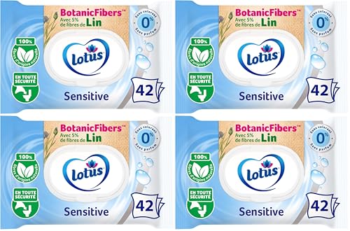 Lotus Papier Toilette Humide Sensitive - Sans colorant, ni parfum - Fibres FSC 100% d’origine naturelle - 42 feuilles (lot de 4)