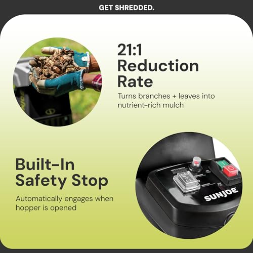 Image of Sun Joe 15-Amp Silent Electric Wood Chipper Shredder Yard Machine, 1.7 inch Cutting Diameter