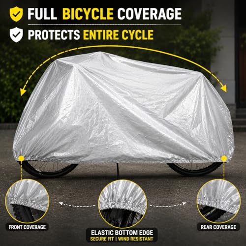 Image of Universal Cycle Cover Cycling Dust Proof Cover with 5 Thread Stiching (Silver Matty) Universal for Bicycle(Acrylic Soft Fabric)