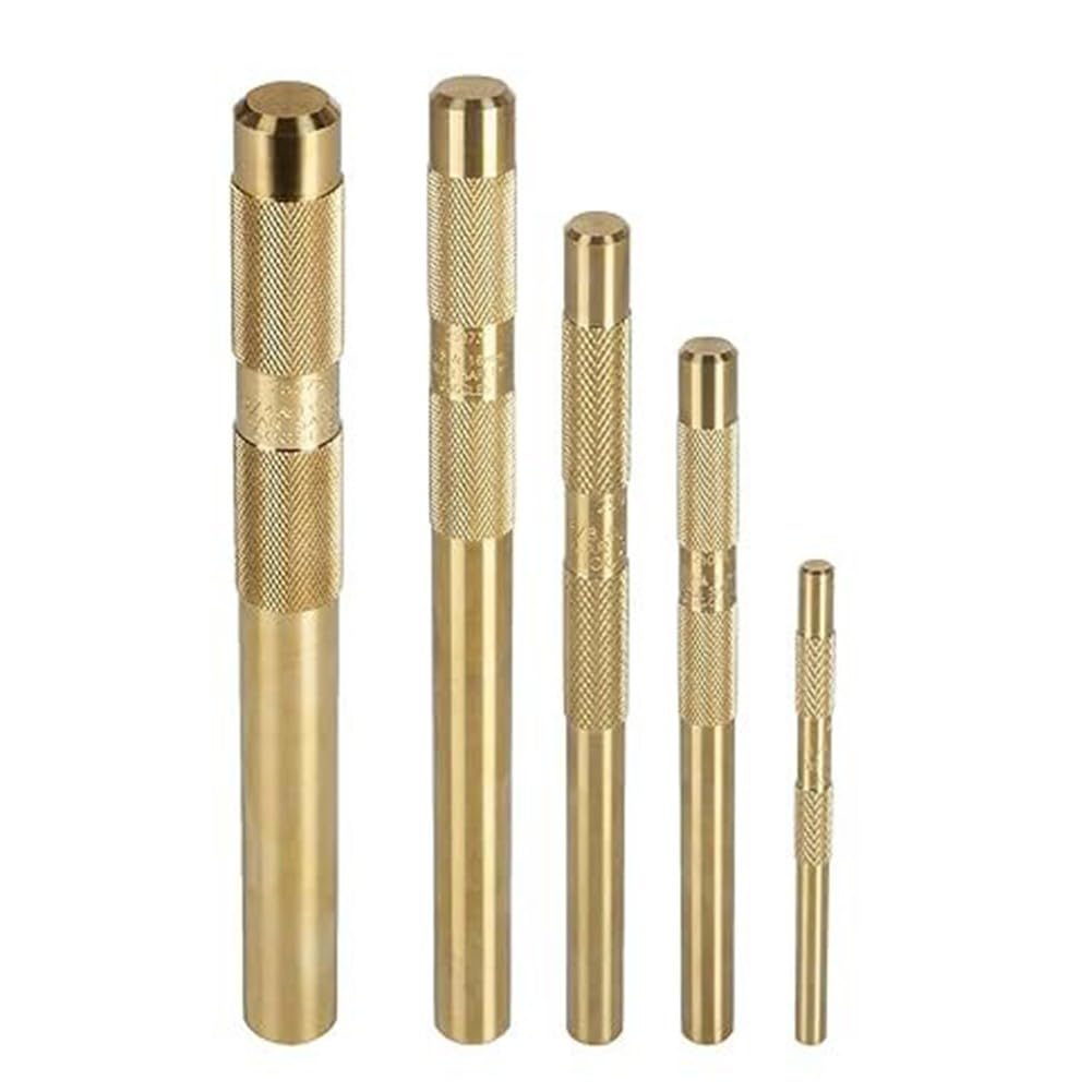 Juego de punzones de latón, kit de pasadores de deriva, 5 perforadores de latón para reparación de automóviles, carpintería, minería, agarre moleteado, 1/4-3/4 pulgadas