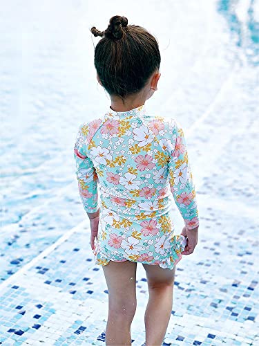 Amberetech Girls Bathing Suits Upf 50+ Rash Guard Kids Long Sleeve One Piece Swimsuits 3-8Y(3-4Y,Orange Flowers) #TOP3