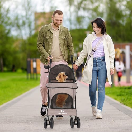 3-in-1-Haustier-Kinderwagen für kleine Hunde und Katzen, faltbarer Haustier-Kinderwagen mit verstellbarem Griff, 4 Räder, atmungsaktives Netzgewebe, großes Fassungsvermögen (Kaffee)