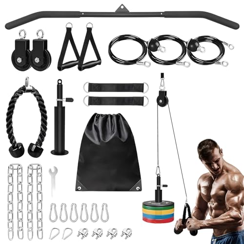 OKSTENCK Home Gym Pulley System,Suitable for Broad Muscle Pull Downs, Bicep Curls, tricep Workout Pulley kit, Shoulder, Back, Forearm Workout Too. High Pull Down Professional Home Pulley Gym kit.