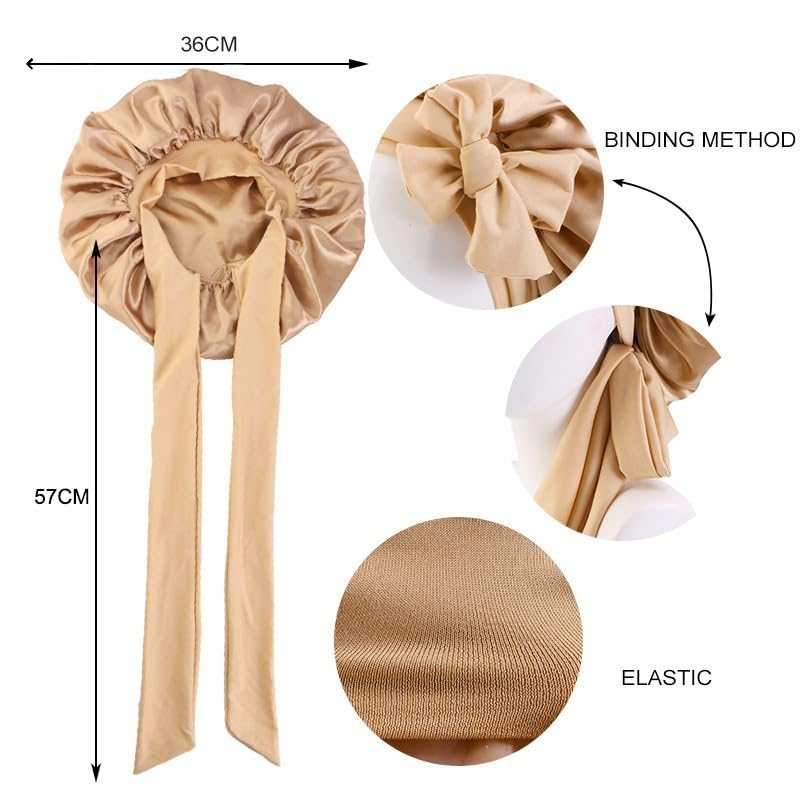 LUVEEVA Double-Layer Satin Hair Bonnet, Adjustable Sleep Cap with Elastic Band, Hair Protection for All Hair Types - Image 2