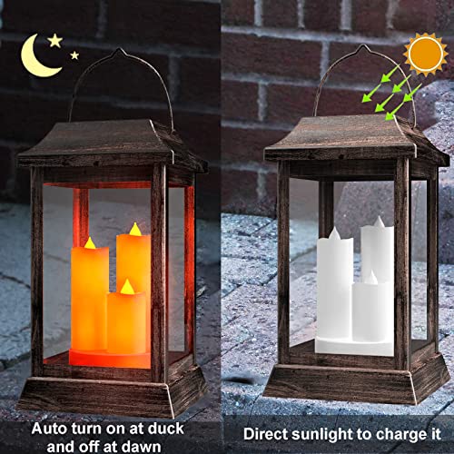 Vintage Solar Lanterns Outdoor Decorative Candle Lantern Hanging Waterproof Metal & Glass Tabletop Lanterns Decor Flickering Led Pillar Candle For Patio Garden,Gift For Halloween, Christmas #TOP5