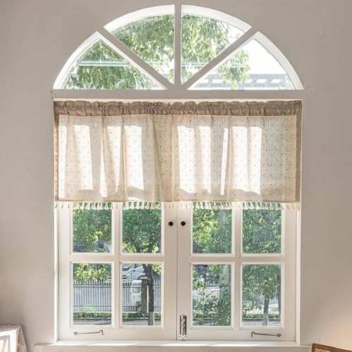 Image of HASTHIP Printed Half Window Kitchen Curtain, Semi Valance for Home Decor