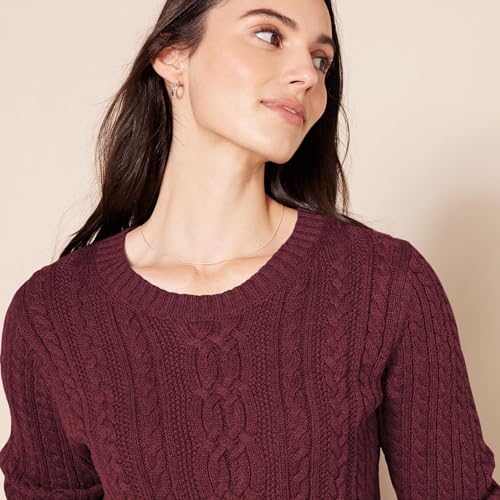 Image of Amazon Essentials Women's Regular Fit Soft Cotton Cable Knit Ribbed Crewneck Sweater (Available in Plus Size)