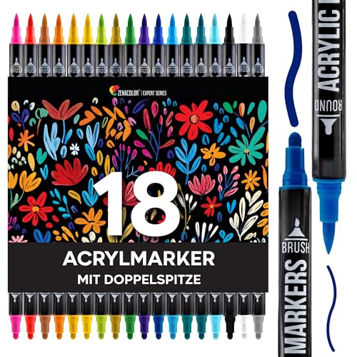Zenacolor 18 Acrylstifte für Steine wasserfest mit Doppelspitze (feine...