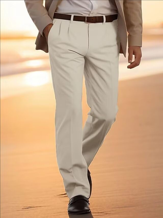 Men's Classic Fit Dress Pants Straight Leg Spring Summer Casual Suit Pants Pleat Front Plain Work Business Trousers Slacks4