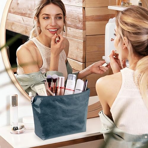 Image of KALIDI PVC Zipper Tote Bag, Jelly Kraft Paper Beach Bag Large Hobo Carry All Travel Shopping Handbag Plastic Shoulder Bag