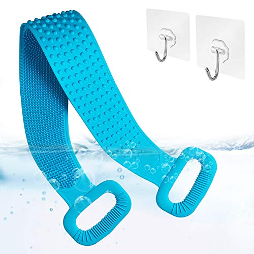 Back Scrubber, Body Scrubber for Shower Silicone Body Brush Cleaning Back, Flexible Bristles Silicone Bath Brush, Extra Long Exfoliating Massage Scrubber Massage Back Brush for Men And Women-Blue