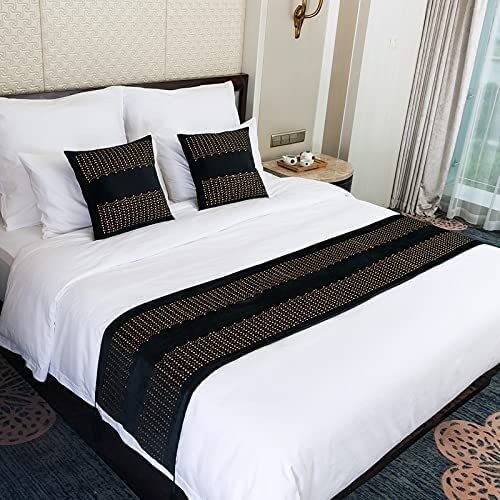 Amazon.com: Hotel Bed Runner Scarf Solid Color Velvet Soft Bedspreads  Coverlets Tail Towel Bedding Protection Decoration Cover with Tassel Blanket  for King Size (Color : Black, Size : 50X180cm(for 1.2m Bed)) :