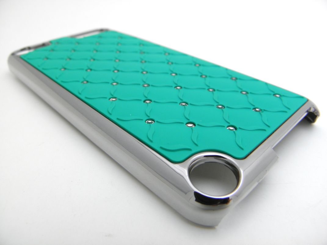 TEAL Studded Diamond Hard Plastic Chrome Rear Cover Case for Apple iPod iTouch 5 |In Twisted Tech Packaging|