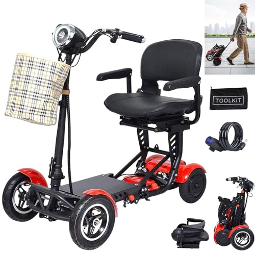 4 Wheel Motorized Travel Scooter, Long Range Foldable 3 Speed Mobility Scooter for Seniors, w/Waterproof Basket, Locks and Tool Kits, All Terrain, 330 lbs Capacity, Lightweight, Foldable
