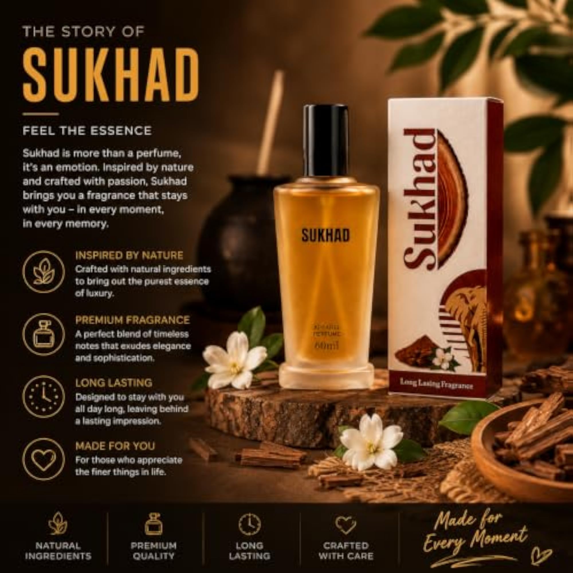 Sukhad Apparel Perfume, Long Lasting, 60ml