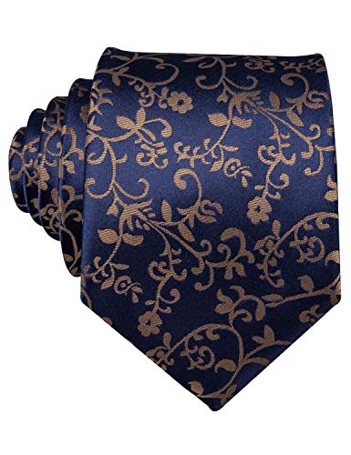 Image of Barry.Wang Flower Ties for Men Handkerchief Cufflinks Set Wedding Necktie Set Party