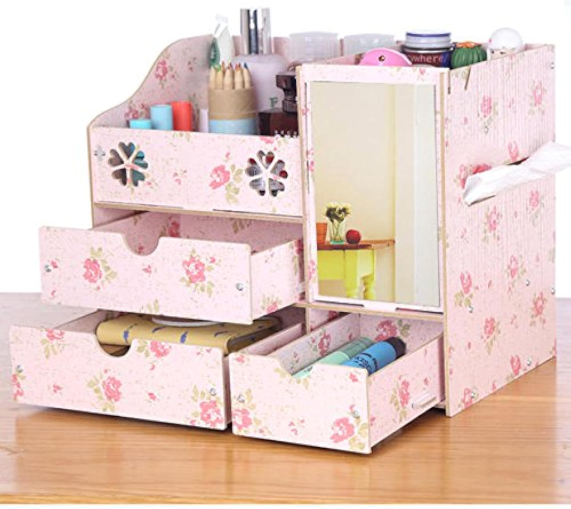 Desktop Office Supplies Wooden Bookcase with Mirror, Big Size