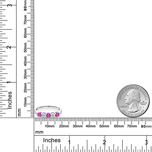 10K White Gold Pink Sapphire and White Topaz 5 Stone Wedding Engagement Anniversary Promise Ring For Women (0.67 Cttw, Round 3MM, Gemstone September Birthstone, Available In Size 5, 6, 7, 8, 9)3