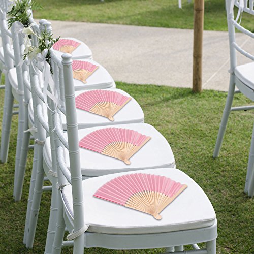 Bememo Hand Held Fans Silk Bamboo Folding Fans Handheld Folded Fan For Church Wedding Gift, Party Favors, Diy Decoration (12 Pack, Pink) #TOP4