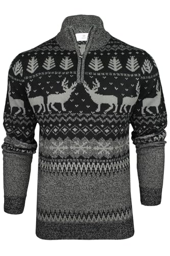 Xact Herren Nordic Fairisle 1/4-Zip Weihnachtspullover (Black/Grey) L