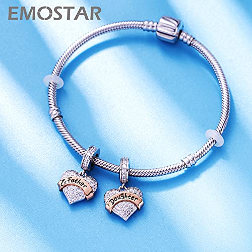 Father Daughter Dangle Charms Fits Pandora Fathers Day Bracelet, For Daughter From Dad Charms Pave Heart Sparkling Clear Cz Love Pendant In 925 Sterling Silver, Gifts For Girl/Daddy/Grandpa #TOP1