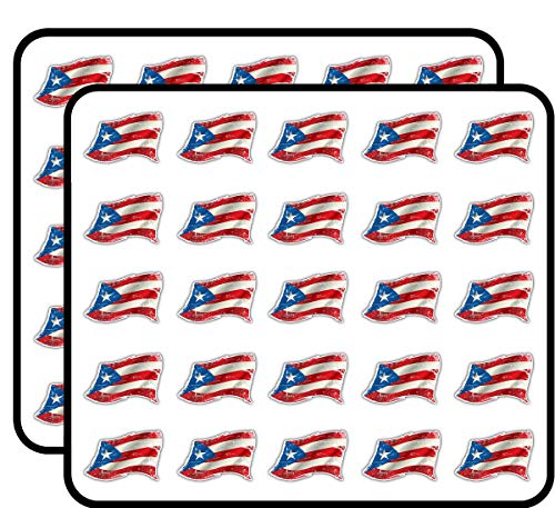 Puerto Rico Grunge Waving World Flag Art Decor Sticker for Scrapbooking, Calendars, Arts, Kids DIY Crafts, Album, Bullet Journals 50 Pack