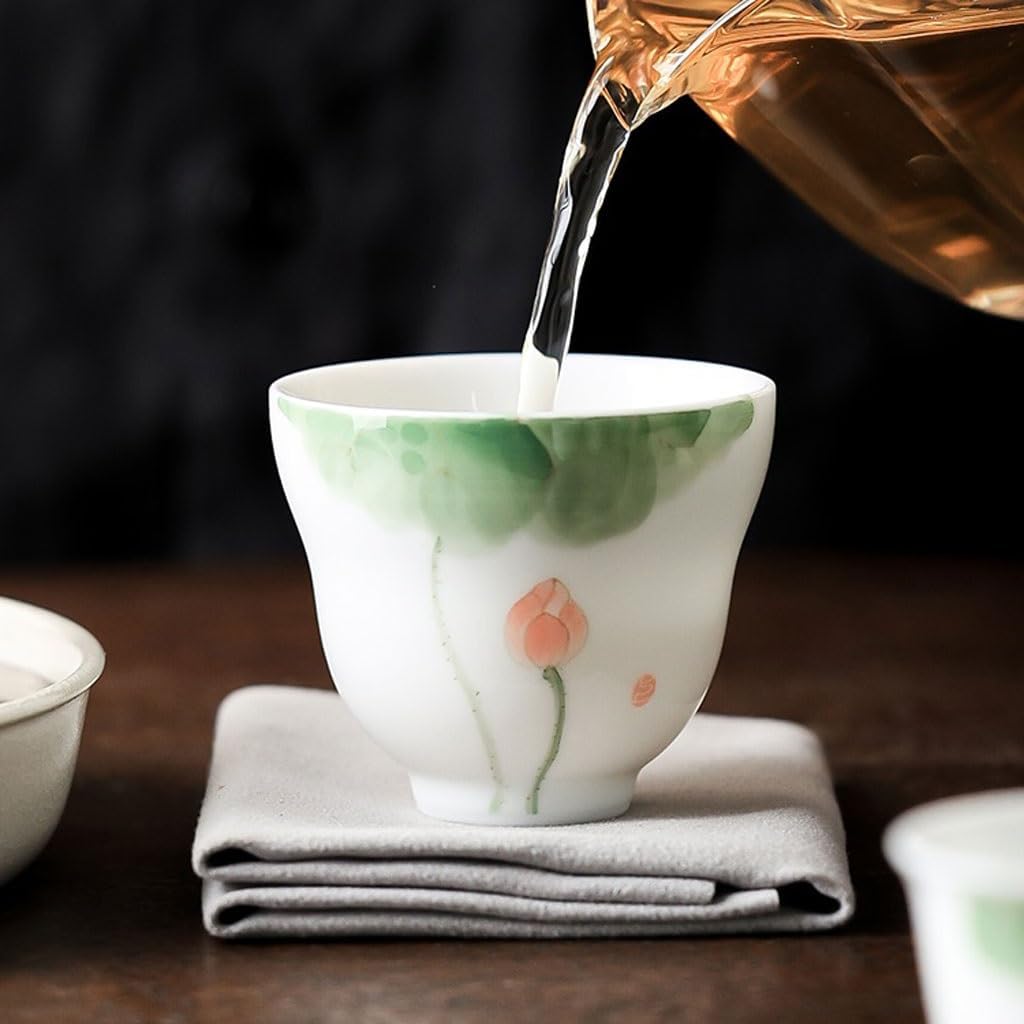 GSOUL Kungfu Tea cup Party Office Tea Cup Hand-painted Ink Painting Lotus White Porcelain Personal Drinking Host Small Tea Cups