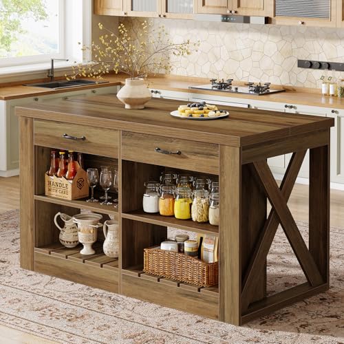 Tribesigns Kitchen Island with Storage and Seating, 55" Farmhouse Stationary
