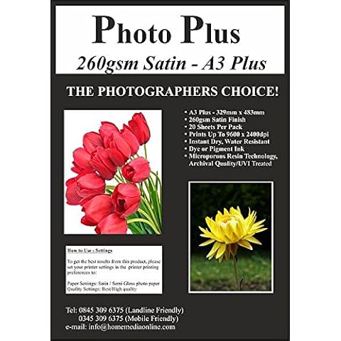 Photo Plus A3 Plus (329mm x 483mm) Professional Grade Satin Resin/Microporouos Photo Paper - 20 Sheets 265gsm Cover