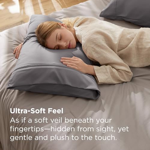 Image of Bedsure King Size Pillow Cases Set of 2 - Silver Grey Brushed Microfiber Pillowcases 2 Pack, Super Soft Pillow Case Cover with Envelope Closure for Kids, Wrinkle, Fade Resistant, 20x36 Inches
