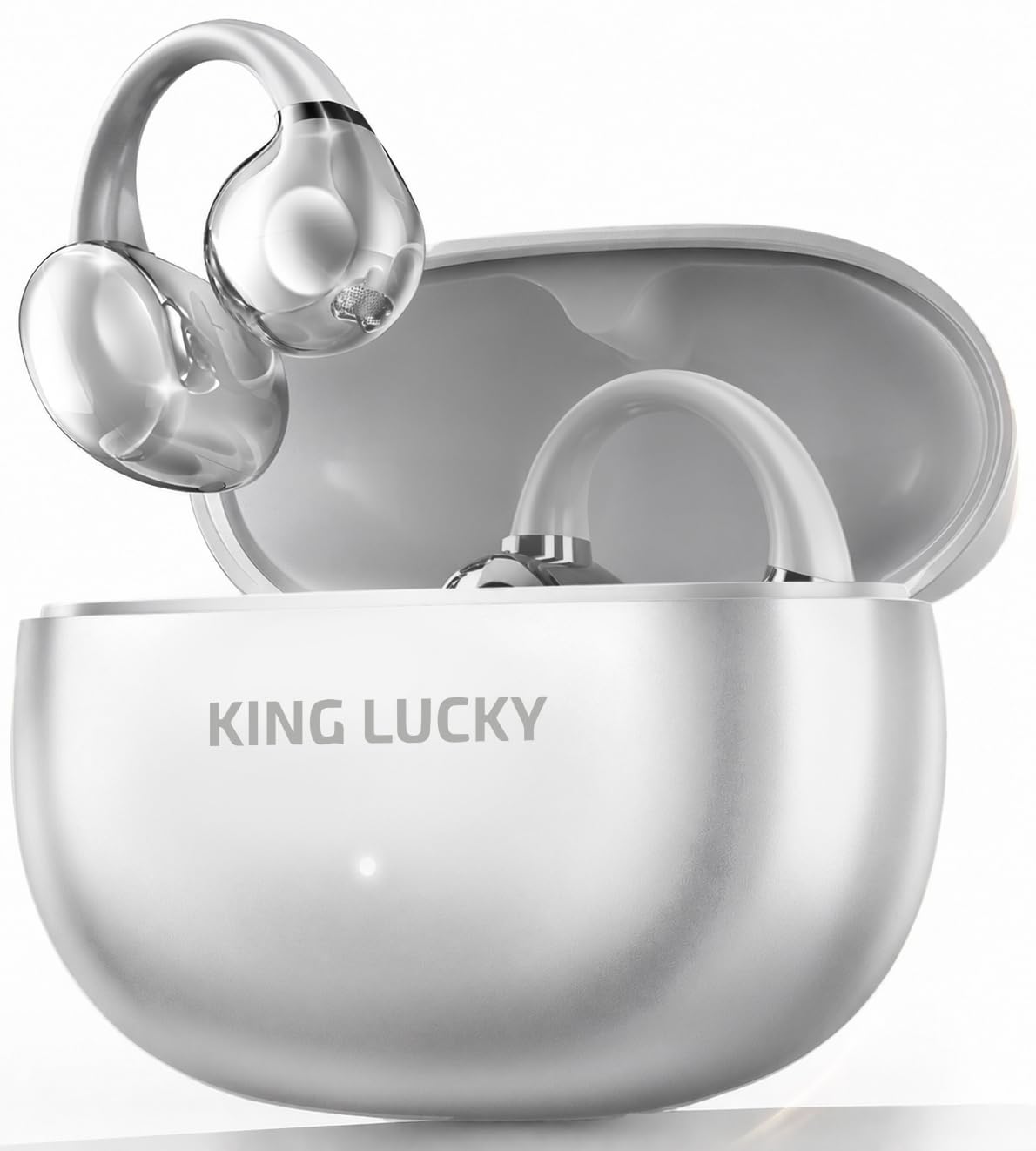 King Lucky Open Ear Earbuds Clip-On Bluetooth 6.0 Wireless Headphones with Mic, 50H Playtime, ENC Clear Calls, IPX5 Waterproof, Comfortable for Small Ears Sports Gaming (Moonlight Silver, Standard)-image-30