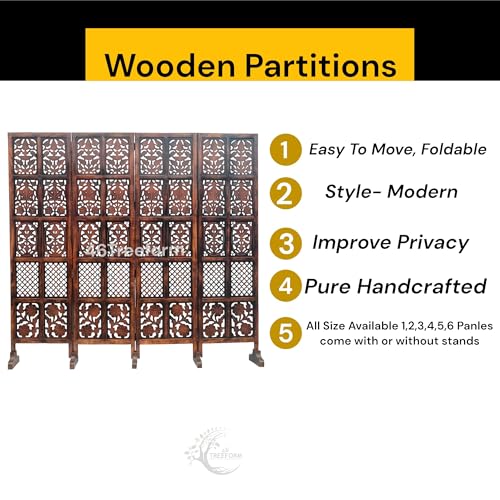 Image of Wooden Room Partition /Screen /Room Divider /Room Separator for Livng Room Bedroom Home Office Restarurant Hallway 20Inches Wide (4 Panel 6 Feet with Stands)
